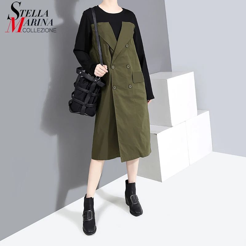 Новинка 2019 английский стиль женское осеннее платье блейзер с поясом пэчворк