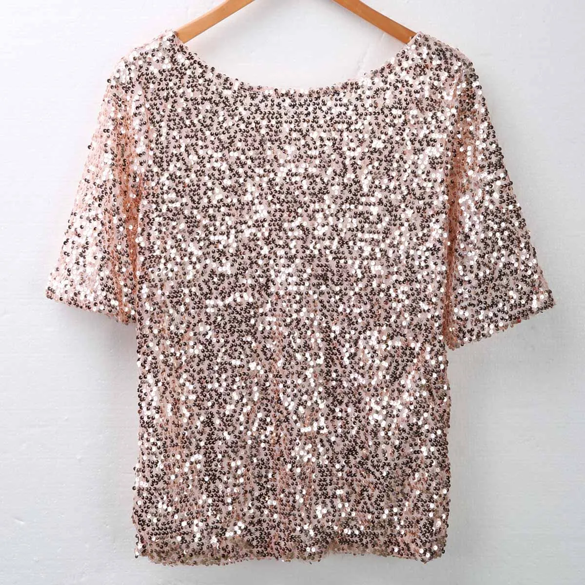 Women Short sleeve Bling Sequin T Shirt Tee Top Summer | Женская одежда