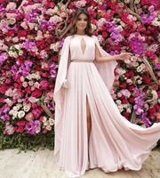 elegant pink evening dress 2020 party front slit chiffon dubai arabic saudi muslim prom dresses long abiye gece elbisesi