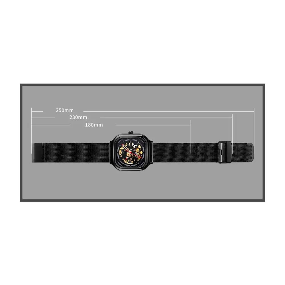 SKMEI Men Mechanical Watches Automatic Self-Wind Golden Transparent Fashion Mesh Steel Wristwatch Square Skeleton Wrist Watch enlarge
