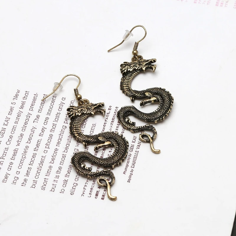 

Vintage Bronze Firery Dragon Hook Earrings Dragon Totem Hovering Thrones Earrings Animal Dragon Drop Earrings Jewelry
