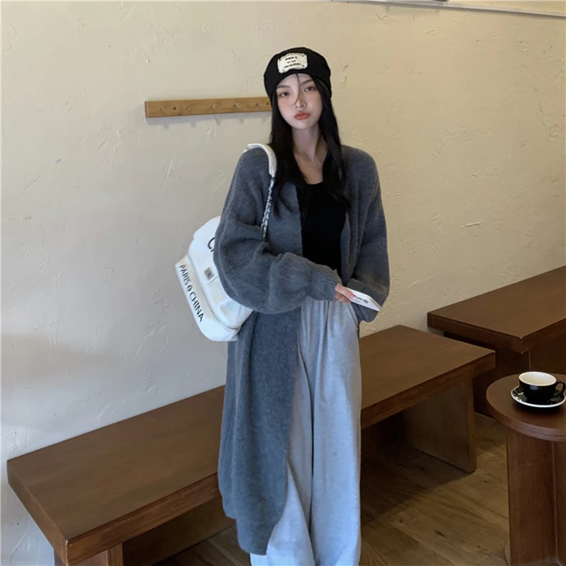 

2021 autumn and winter new lazy wind mid-length loose knitted sweater jacket ladies cardigan all-size niche tops