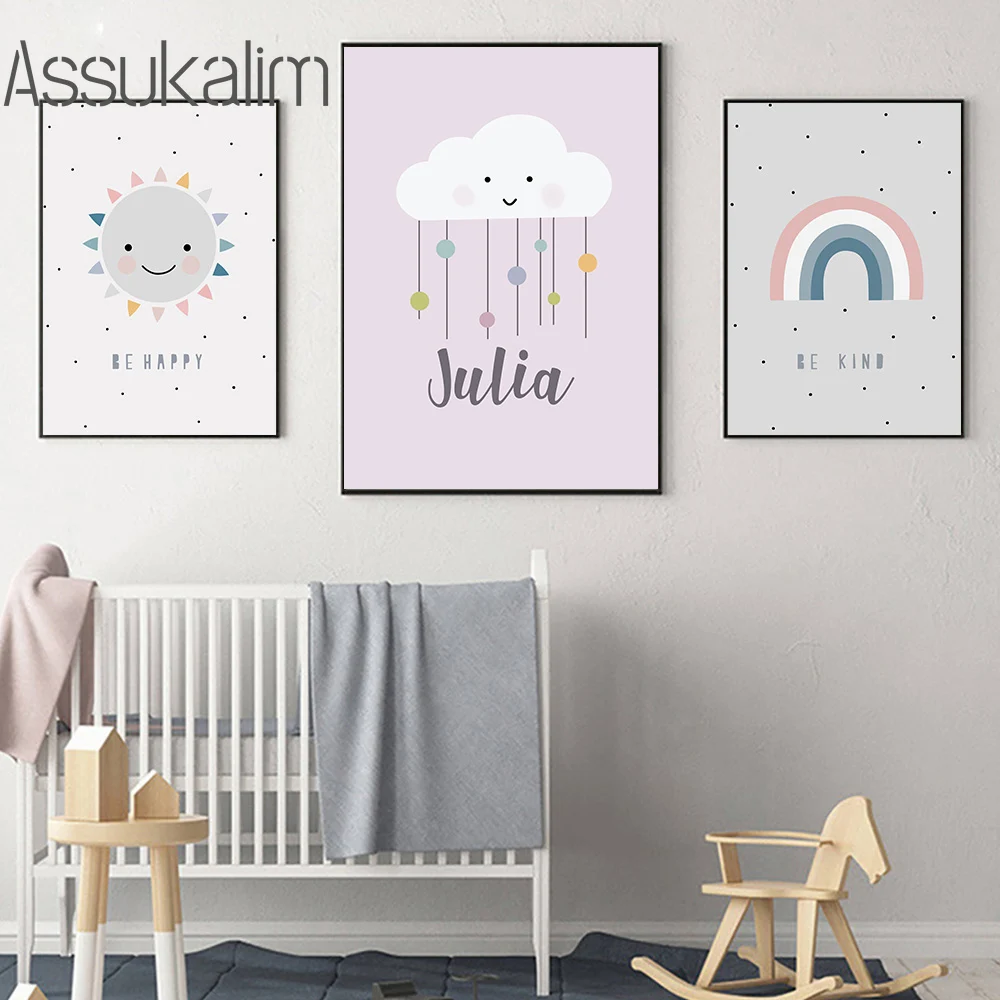 Скандинавский постер детское имя холст картина Детская стена искусство солнце