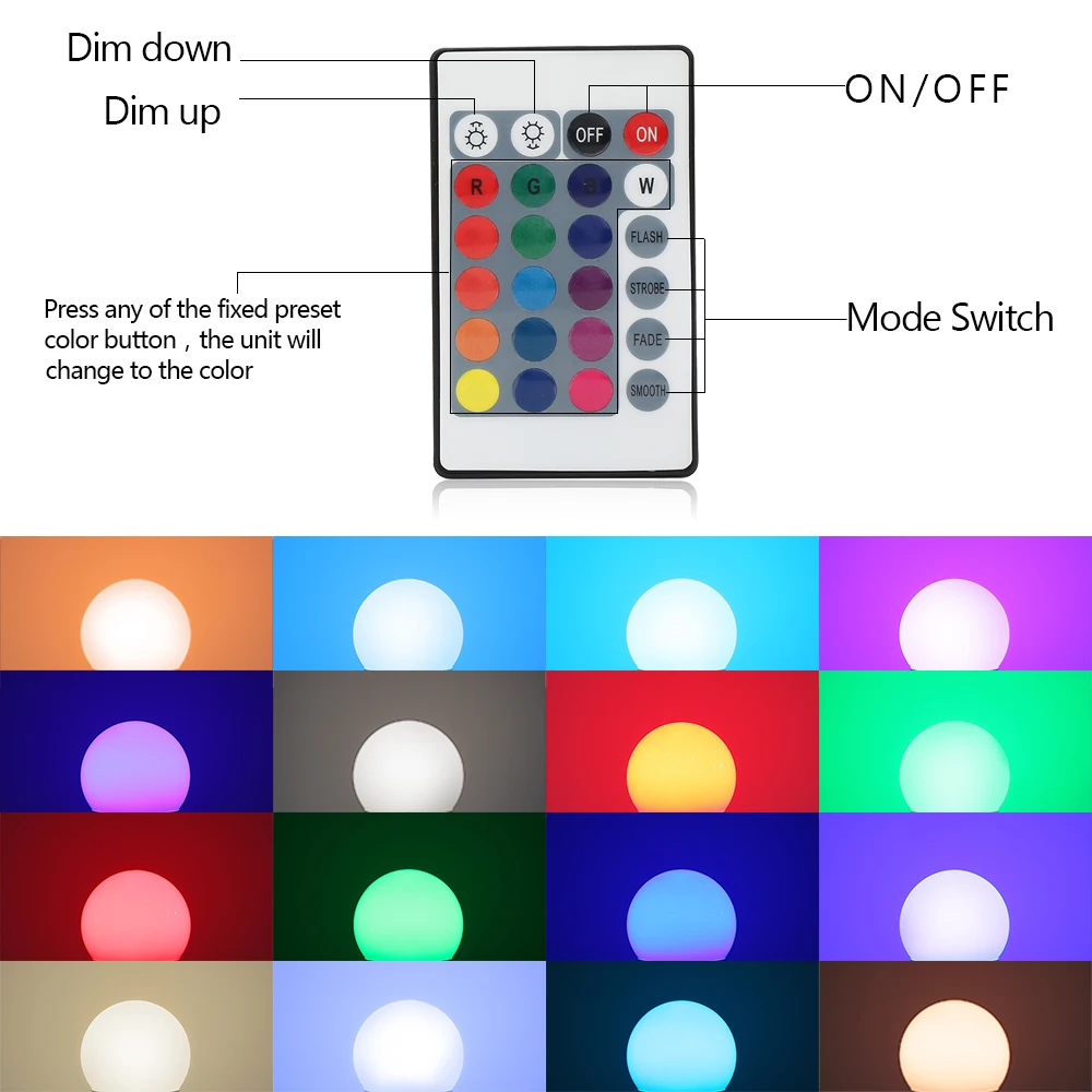 Сменный RGB-прожектор 5 Вт 10 волшебная светодиодная лампочка 16 цветов E27 E14 E22 с