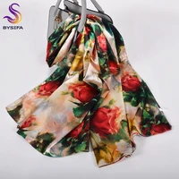 bysifa new ladies satin long scarves shawls luxury brand red rose silk neck scarf cape autumn women spring headscarves hijabs