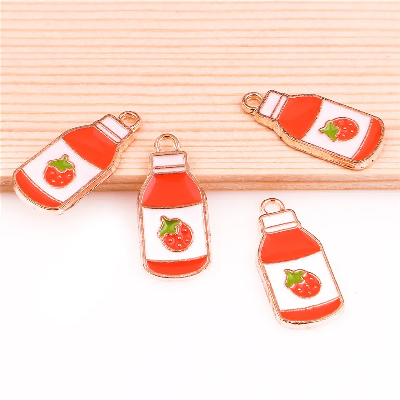 

50pcs 22*10mm Golden alloy enamel Strawberry fruit juice pendant Charm For DIY Jewelry Accessories Finding Making Necklaces