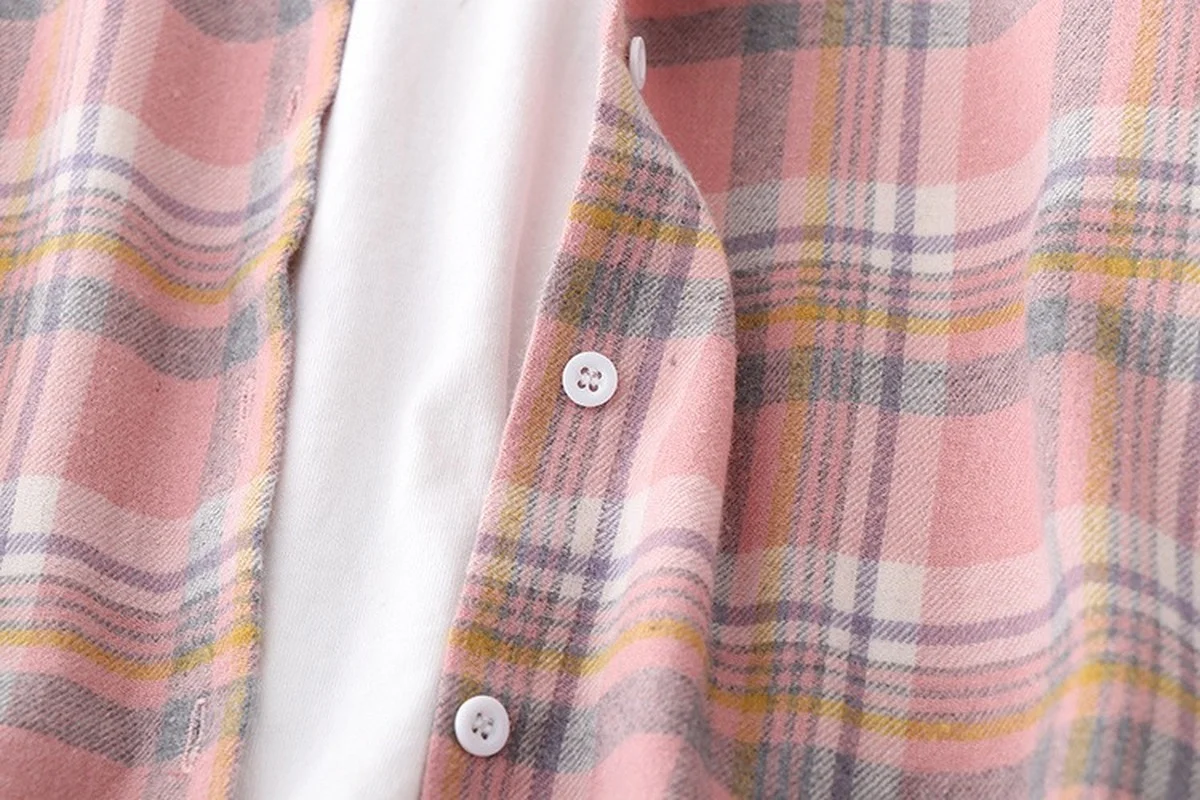 

Spring Autumn Plaid Casual Shirts Women Chic Loose Turn-down Collar Long Sleeve Pocket Streetwear Vintage Blouses Female Tops