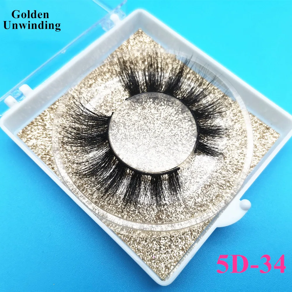 Золотые раскручивающиеся объемные норковые ресницы 5D 34 натуральные мягкие 3d