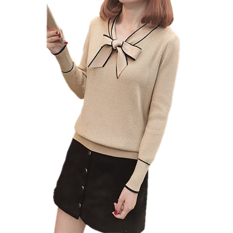 

Red sweet sweater bottoming shirt women's tide 2021 autumn new bow long-sleeved sweater women loose pullover