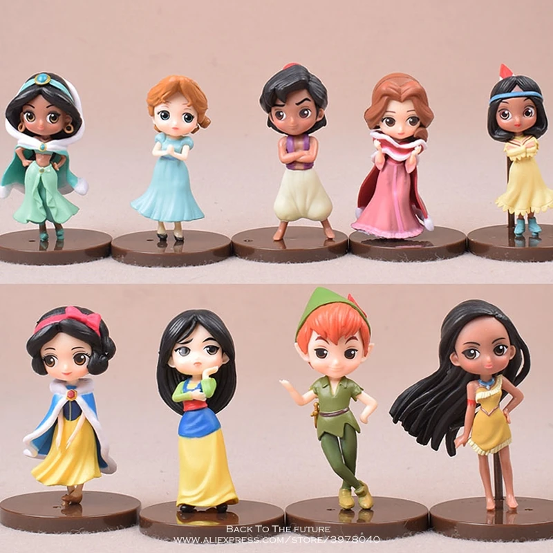 Disney Aladdin jasmine Moana Princess 9pcs/set 7.5cm Action Figure Anime Collection Figurine mini toy model for children gift