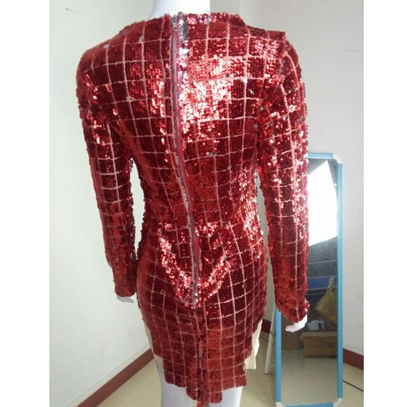 2019 Новое Сексуальное Женское платье с блестками и длинным рукавом Сетчатое