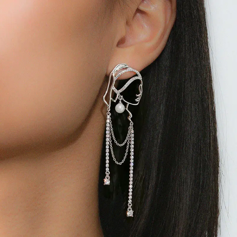 

Creativity Design Girl with the Pearl Earrings Long Tassel Earrings Necklaces For Women Elegant Temperament Women Jewelry Sets