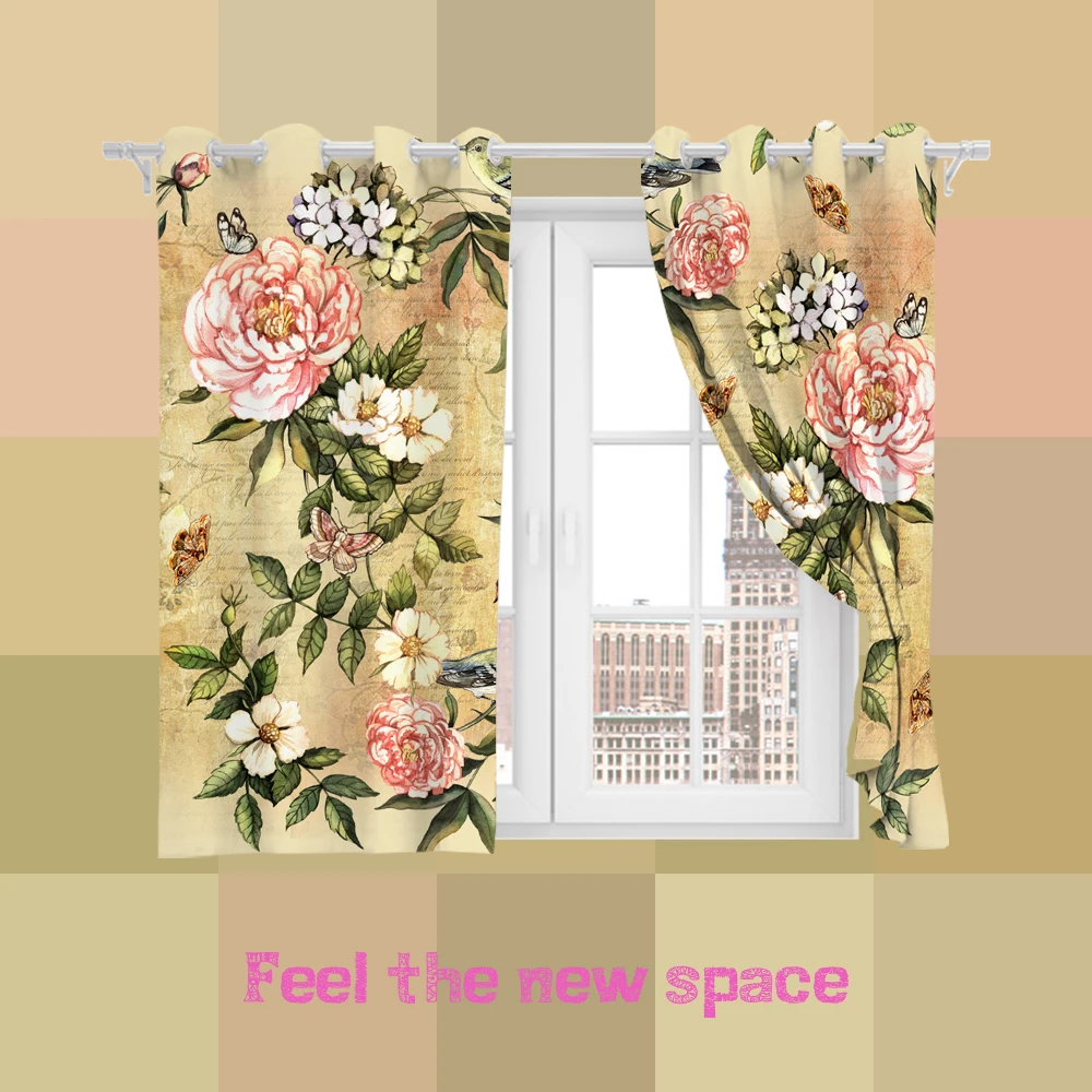 

Perforated Hook 3D Blackout Curtains Buff Flower Chinese Element Custom Full Sunscreen Windows Bedroom Living Room Decoration