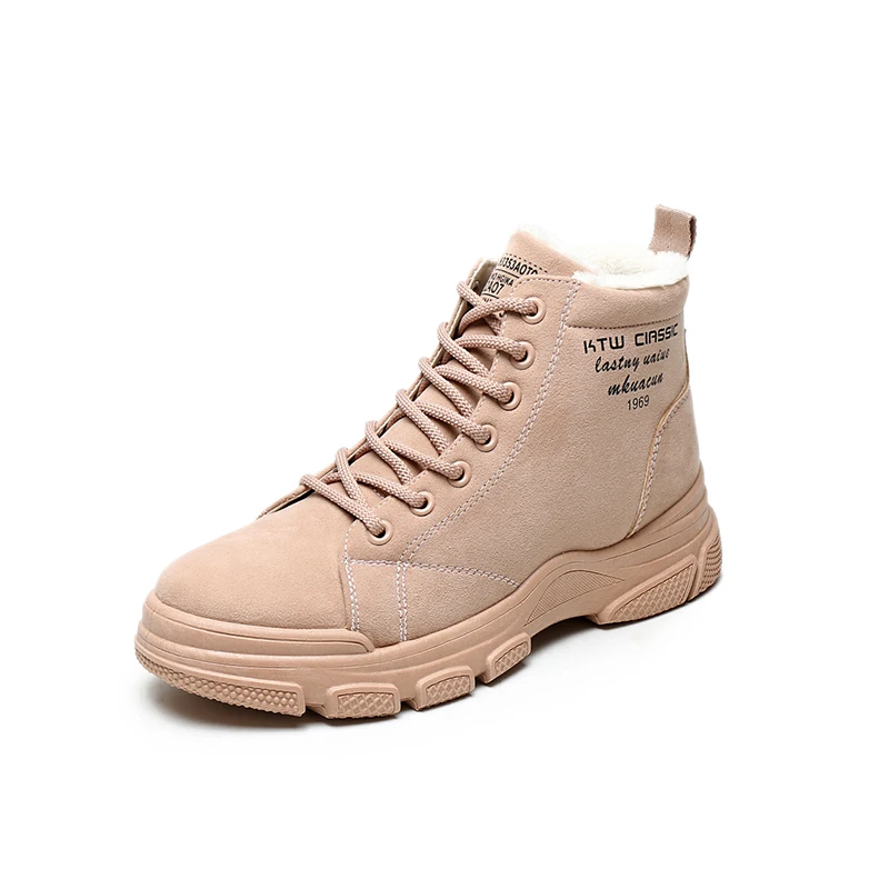 

2019 Winter Boots Women Ankle Boots Warm PU Plush Winter Woman Shoes Sneakers Flats Lace Up Ladies Shoes Women Short Snow Boots