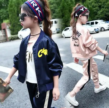 Осенний Повседневный Спортивный костюм для девочек комплект детской одежды
