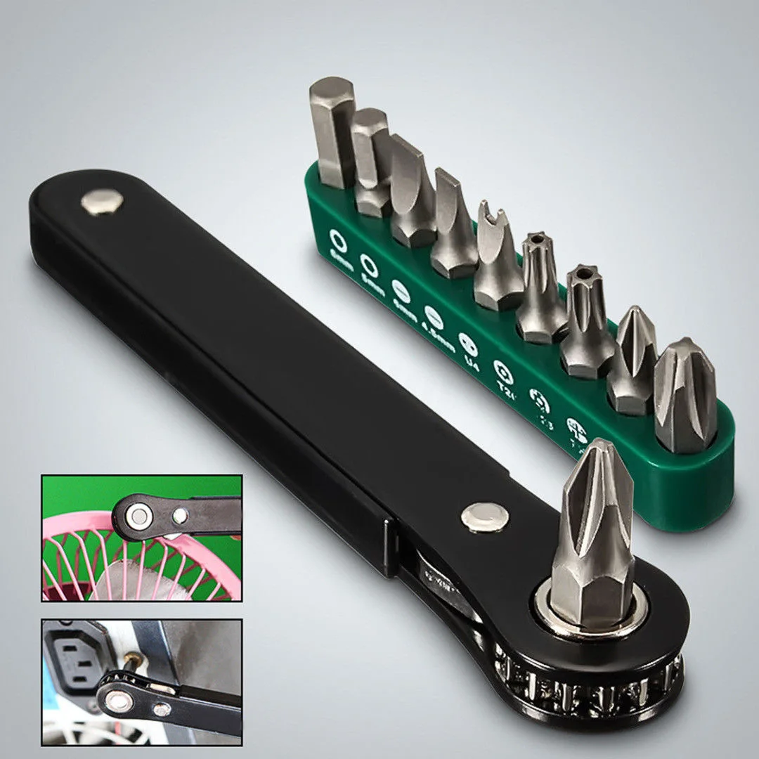 

10 In1 Right Angle Screw Driver Set Ratcheting Offset Screwdriver Hex Bit Shank