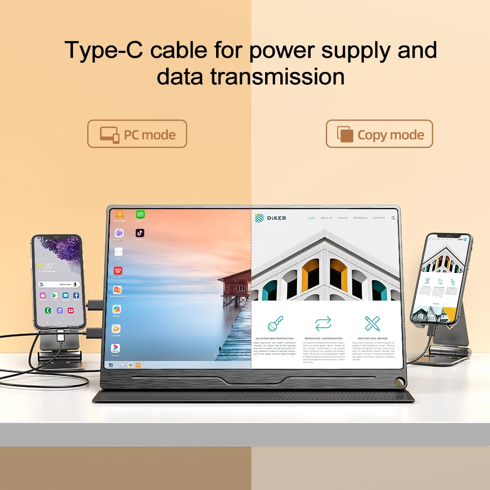 UPERFECT Portable Monitor 13.3 Inch 1080P USB With Speaker Ultra Thin Screen Display Type C For Laptop Mini HD Computer