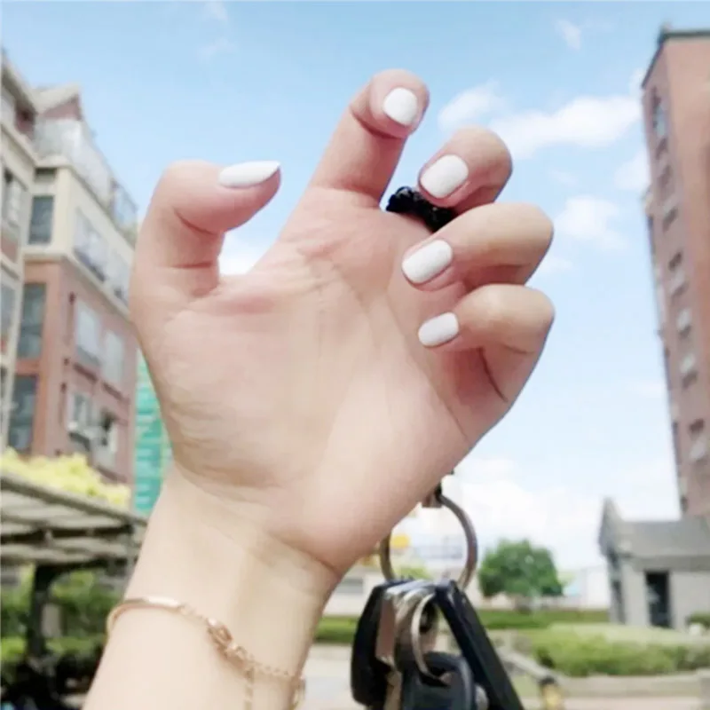 Новинка 24 шт. накладные ногти для девочек чисто белые короткие круглые