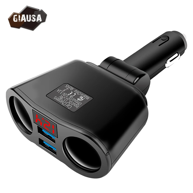 Разветвитель автомобильного прикуривателя GIAUSA для iPhone Samsung HUAWEI Xiaomi QC3.0 2 USB порта