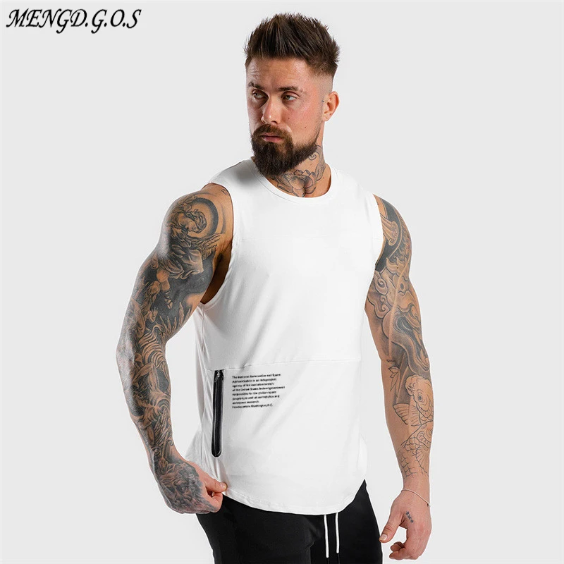 Мужской жилет без рукавов с круглым вырезом и принтом повседневный спортивный