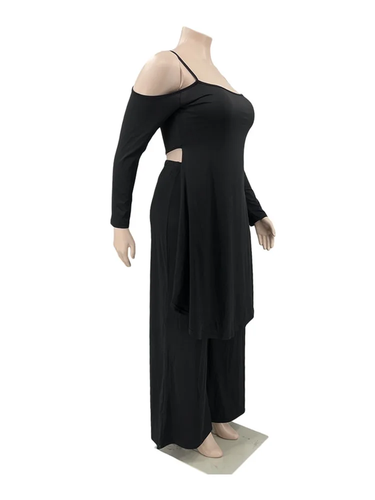 Plus Size 2 Piece Set Women Strap Off Shoulder Top and Wide Leg Pants Ladies Suits Sexy Outfits Wholesale Bulk Dropshipping