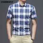 COODRONY брендовая рубашка высокого качества из 100% чистого хлопка, тонкая деловая Повседневная клетчатая рубашка с короткими рукавами для мужчин, весна-лето, Новое поступление, C6062S