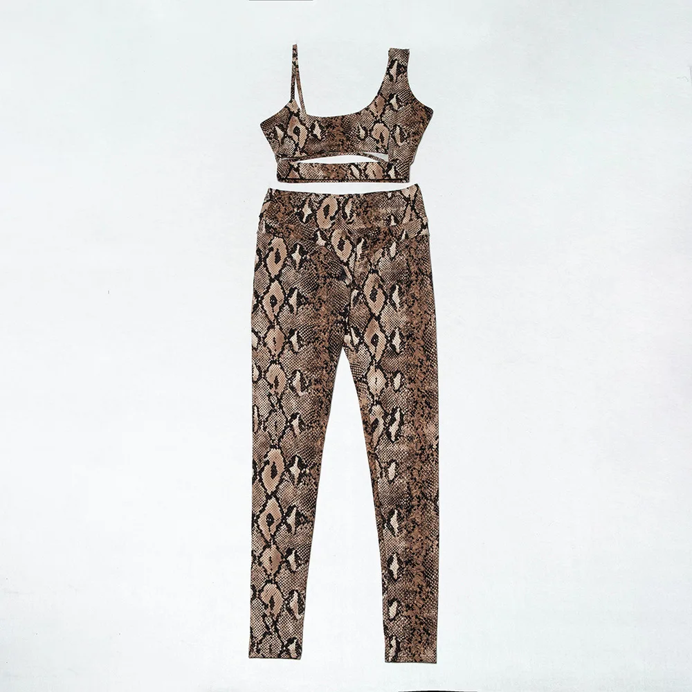 Змеиный узор полый жилет бюстгальтер компрессионные Брюки 2 шт. Набор для йоги