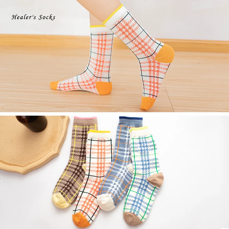 

Hot Funny Striped Women Socks Cotton Color Fluorescence Harajuku Happy Fashion soft Animal Casual Cutei Retro Girls Tube Socks