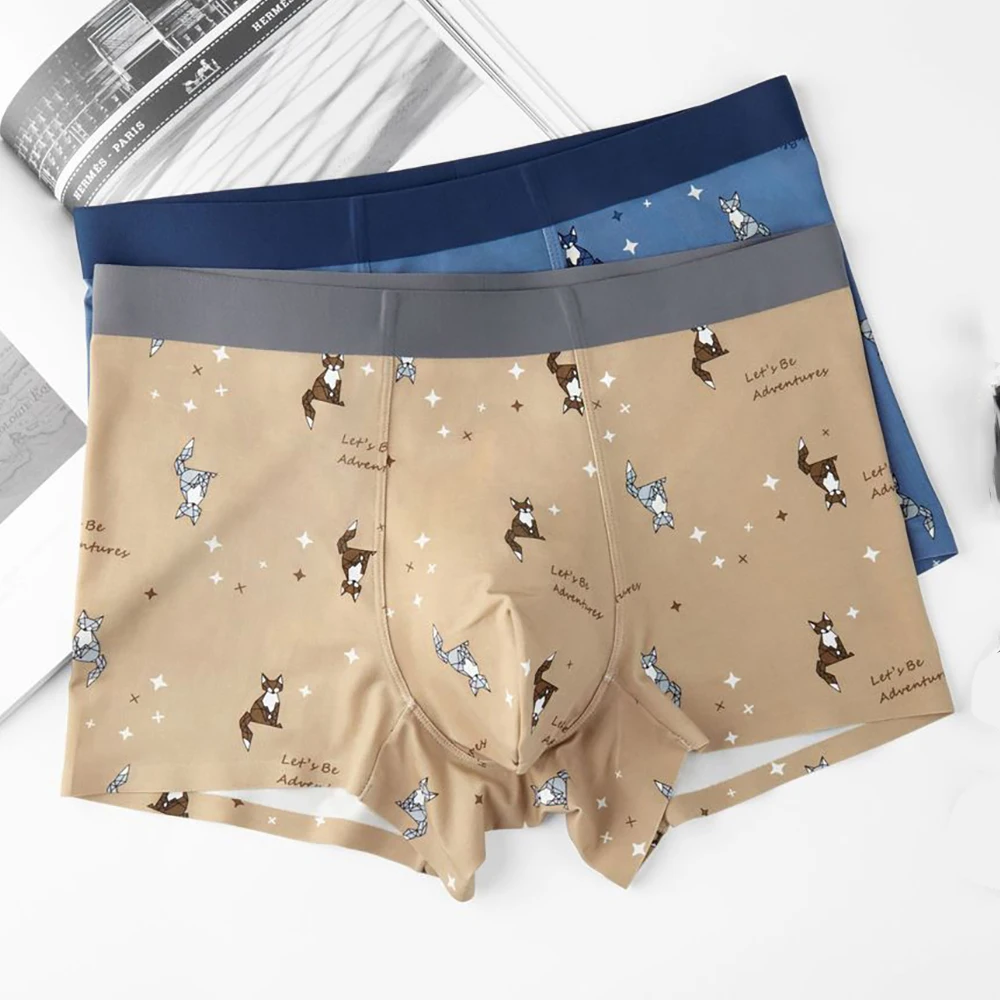 

Men Panties Modal Underwear Male Boxer Briefs Seamless Breathable Soft Lingerie Printing Shorts Antibacterial Crotch Underpant