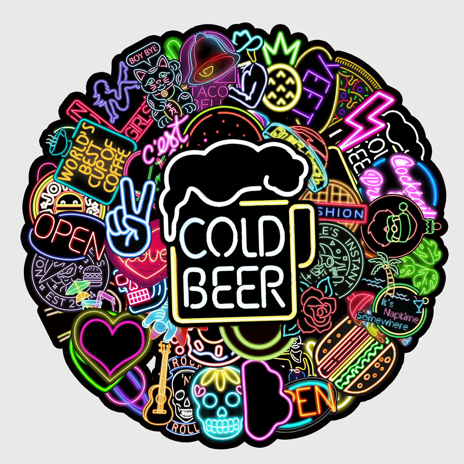 

10 / 30 / 50pcs Popular Animation Neon Light Graffiti Decoration Luggage Compartment Waterproof Sticker Wholesale