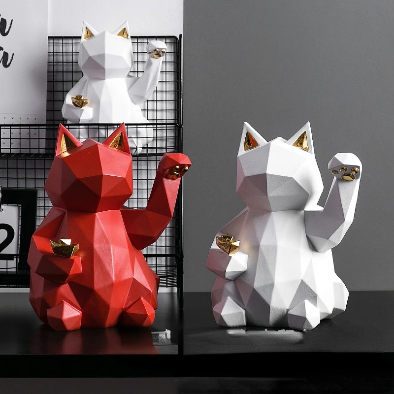 

Современные Геометрические маленькие украшения Lucky Cat из смолы для открытия ресторана, декоративный счетчик для кофейни, винного шкафа, гос...