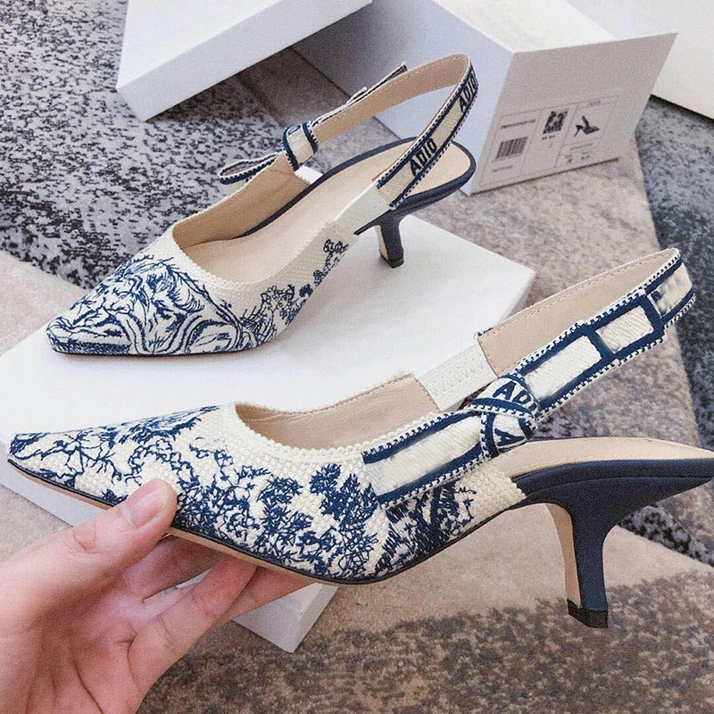 

High-Heeled Sandals Women 2021 Wmbroidered Flowers High-Heeled Sandals Bow Sexy Cat With Pointed Shallow Mouth Flat Sandals Wome