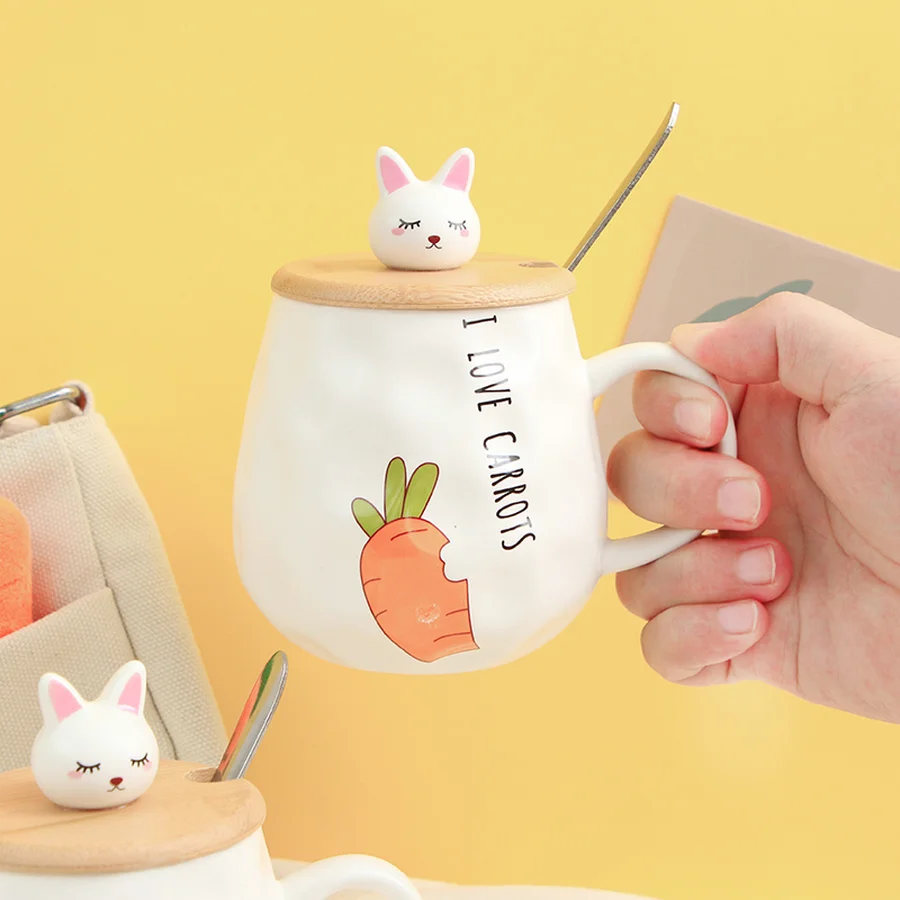 Керамическая кружка ручной работы с рисунком кролика из мультфильма кофейная