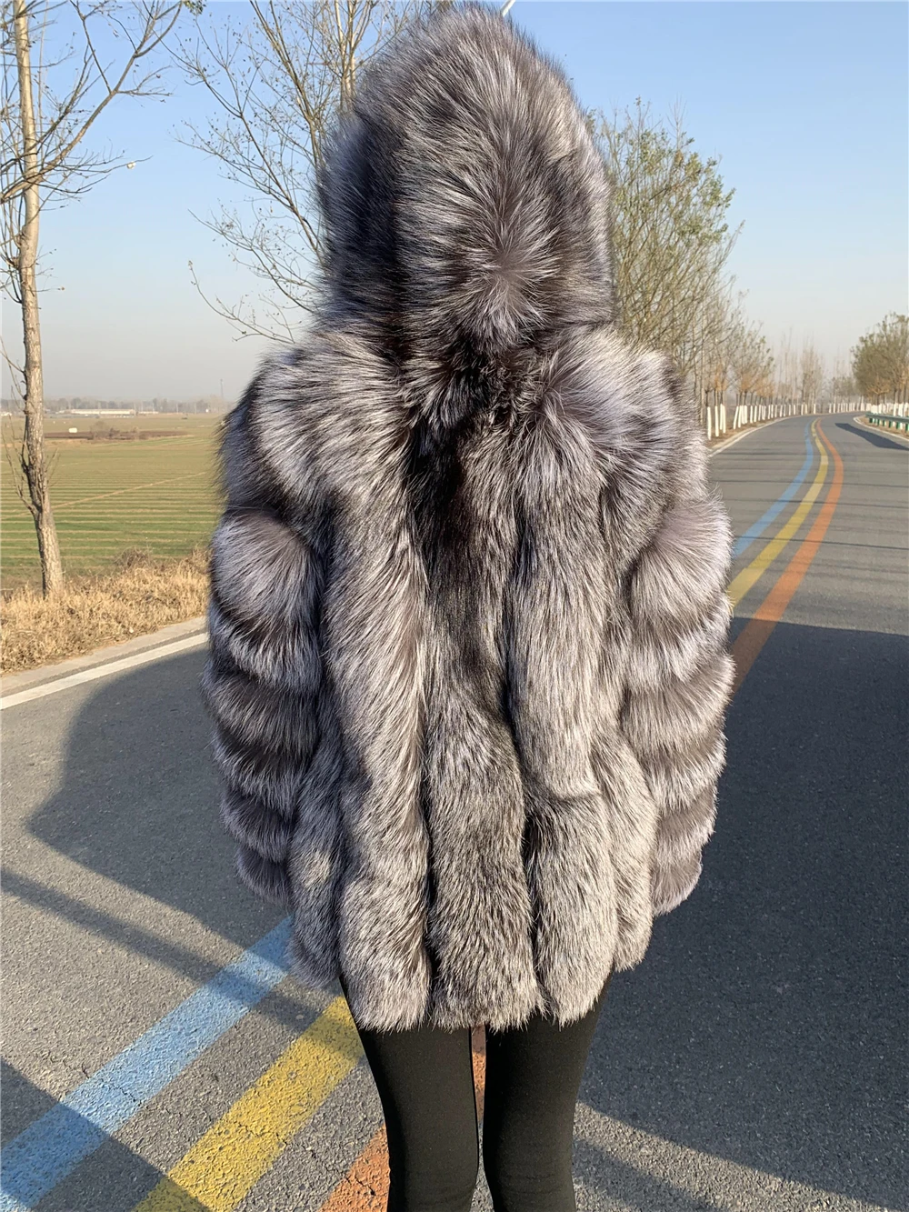 Hooded Fox Coats Natural Fur Long Sleeves Women Real Silver Coat With HOOD Plush Female 2021 Winter Jacket | Женская одежда
