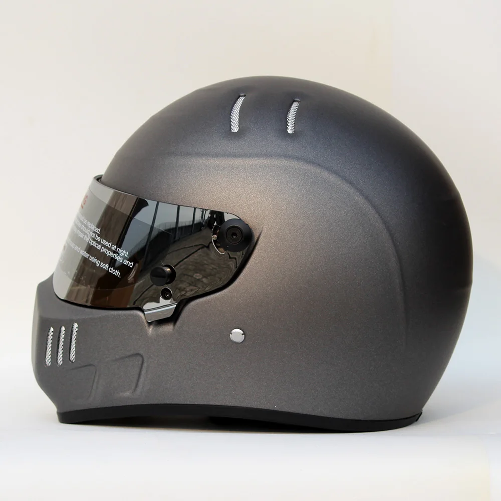 Шлем для езды на мотоцикле CRG Ретро стиль серебристый гоночный мотошлем все лицо