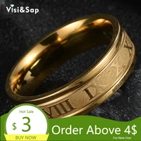 visisap punk style ring stainless steel straight roman digital rings for man women gold color jewelry supplier factory s r29