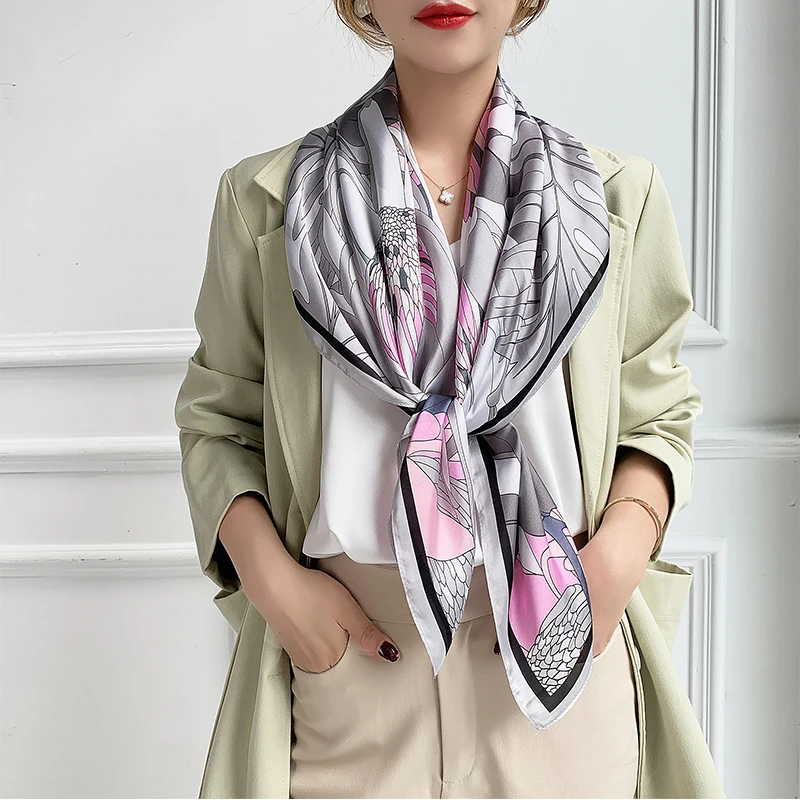 Элегантная женская Бандана с цветочным принтом 90x90 см квадратный шарф из