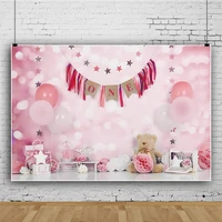 laeacco girls one birthday decor photography backdrops pink balloon light bokeh baby portrait customized banner photo background