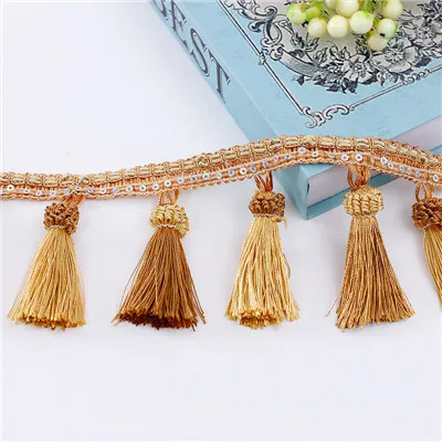 Gold yellow QGVLish, 12 м/лот занавески с блестками, кисточками, бахромой, кружевной отделкой, сделай сам, для шитья дивана, ткани, аксессуары для занавесок, кружевные ленты, ремни - Цвет: Gold yellow