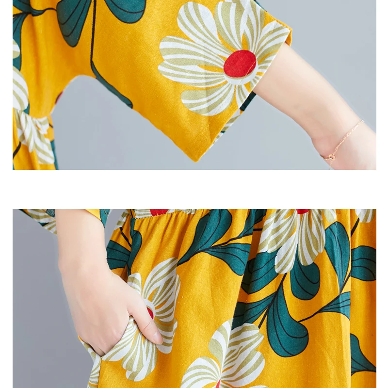 

DIMANAF 2021 Plus Size Women Summer Dress Sundrerss Beach Flowers Print Lady Vestidos Cotton Loose Long Dress Oversized Clothing