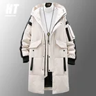 Мужской зимний пуховик с капюшоном, теплый Анорак на белом утином пуху, Мужская парка средней длины со съемным меховым воротником, ветрозащитная куртка для мужчин