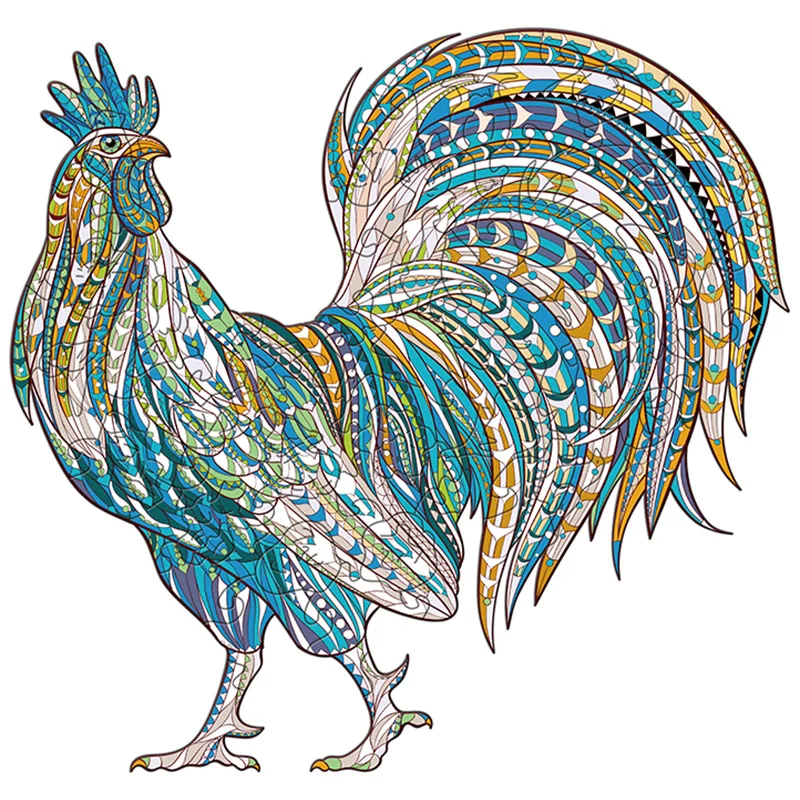 

Nice Blue Rooster Puzzle Kids Wooden Toy Jigsaw Unique Shaped Piece Wood Puzzle for Children Gift Box Brain 3D Diy Game Item