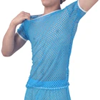 Футболка мужская сетчатая, прозрачная сетчатая рубашка с рисунком сот, одежда для ночного клуба с коротким рукавом, топ для выступления на вечеринке, уличная одежда