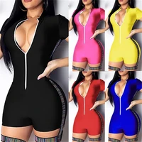 2020 womens summer sexy v neck short sleeve bodycon bodysuit casual jumpsuit solid color shorts romper leotard jumpsuit