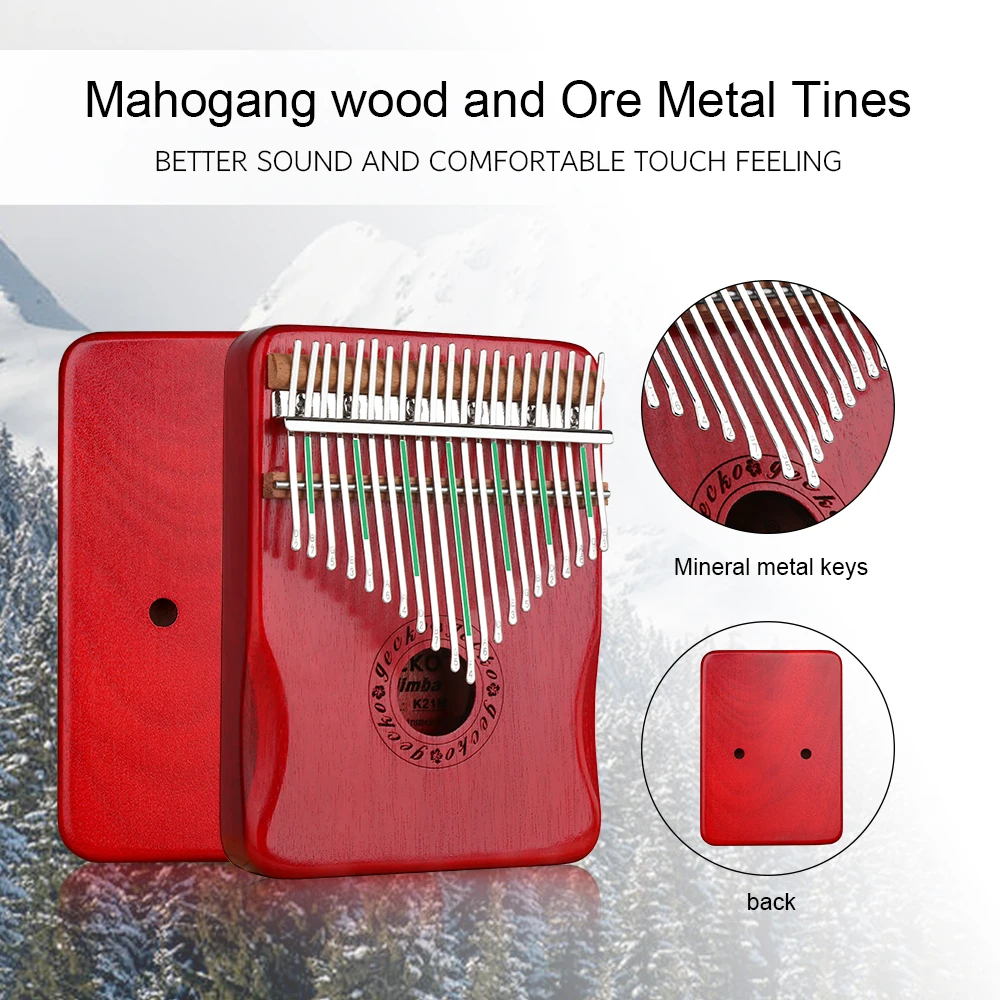 Пианино GECKO Kalimba 21 клавиша красное дерево большой палец музыкальный инструмент