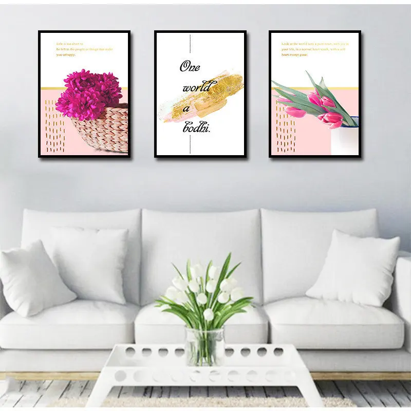 Скандинавском стиле Розовый тюльпан Картина на холсте печать плакат
