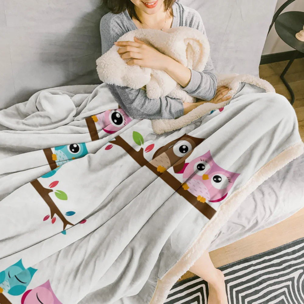 Зимнее кашемировое одеяло мультяшная сова пара ветвей теплое шерповое