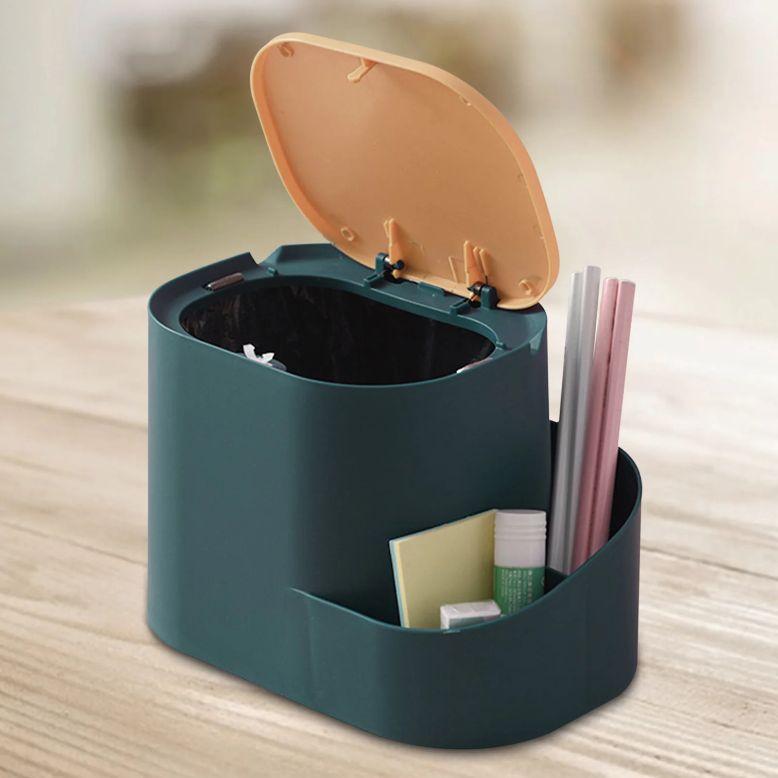 

Desktop Trash Can Mini Push-Type Office Paper Basket With Lid Lazy Living Room Bedroom Office Coffee Table Garbage Storage Tube