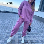 Женский спортивный костюм из двух предметов с буквенным принтом, повседневный свитер, брюки с высокой талией, спортивные костюмы, женские осенне-зимние комплекты 2020