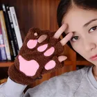 Женские плюшевые перчатки с кошачьими лапами и медведем, зимние рукавицы без пальцев с милым котенком из искусственного меха, перчатки для рождества, Хэллоуина для женщин и девушек